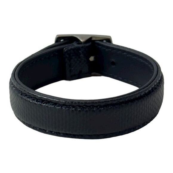 Saint Laurent Snake Embossed Black Leather Bracelet - Picture 3 of 5